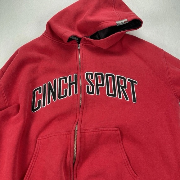 Cinch Sport Men's Jacket Sz XL Red Hooded Stadium Fits Like LGE Zip Front FLAW - Picture 4 of 14